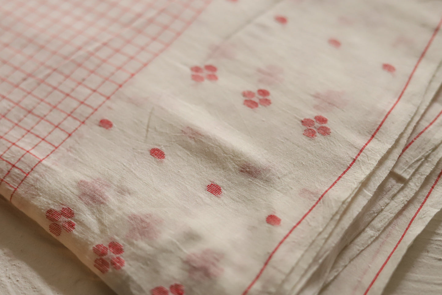 Bengal's Handwoven Cotton Fabric/ Yardage in Jamdani design