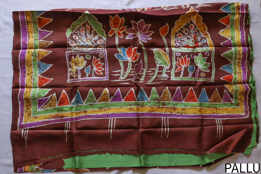 Handwoven Bengal Hand Batik Silk Saree