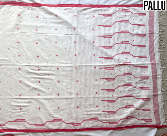 Handwoven Bengal White and Red Handloom Saree (Jamdani)