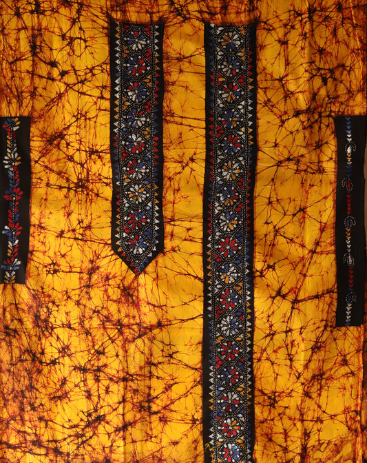 Hand Batik with kantha stitch embroidery on Cotton Kurta Fabric