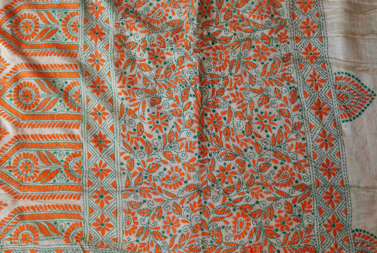 Bengal Hand Embroidery Kantha Stitch Silk Saree