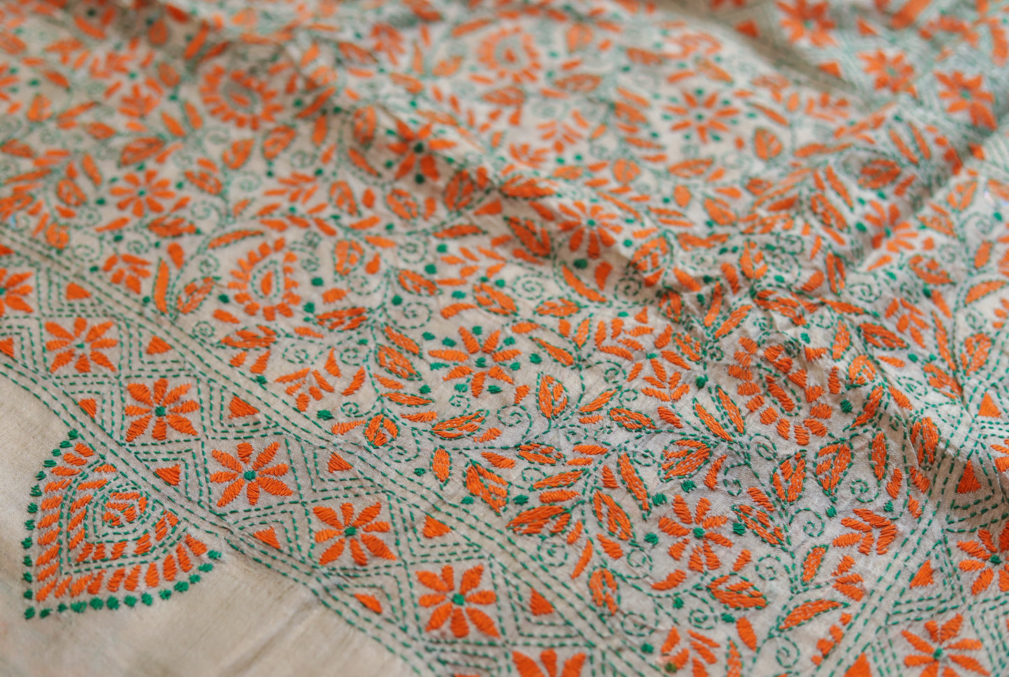 Bengal Hand Embroidery Kantha Stitch Silk Saree
