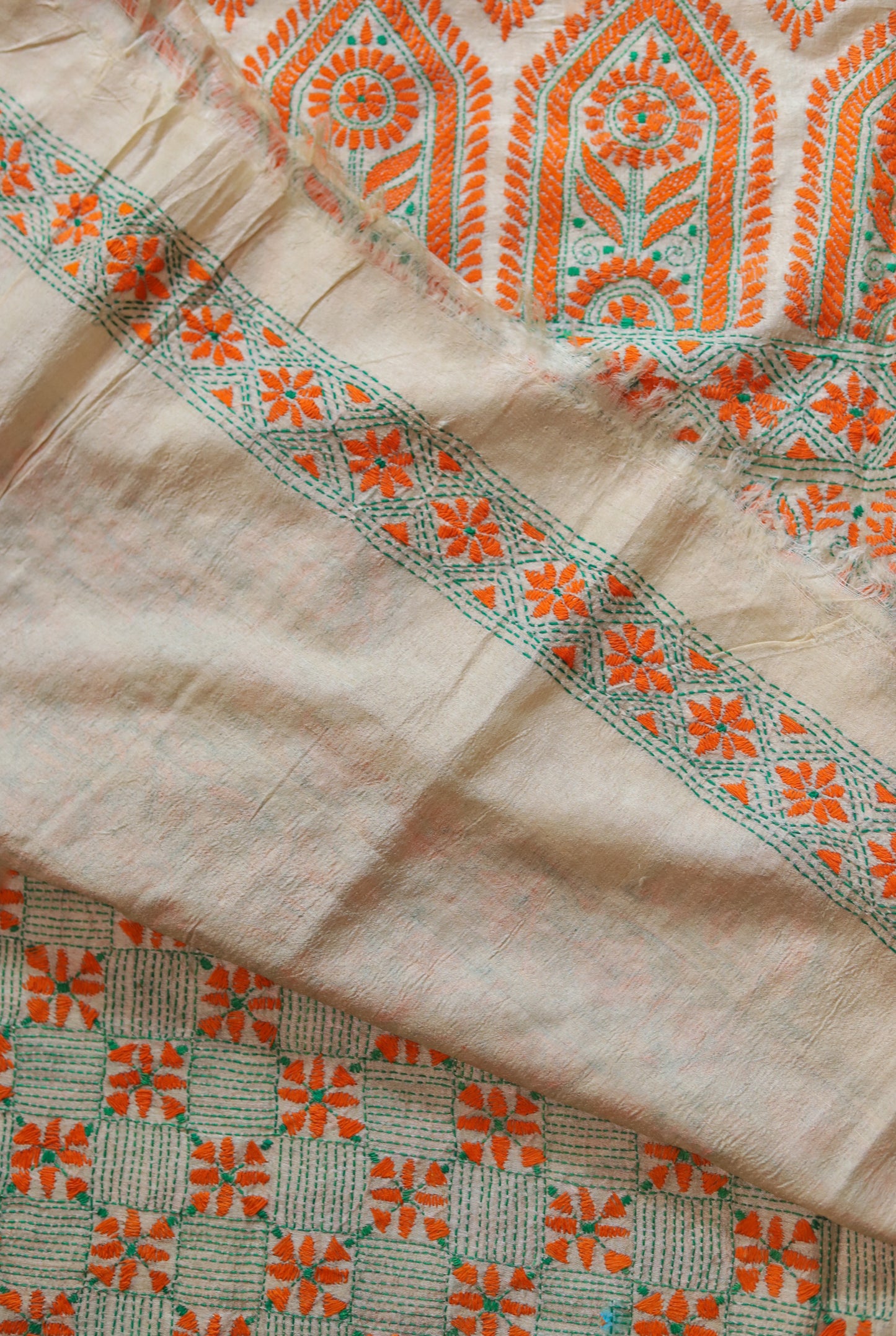 Bengal Hand Embroidery Kantha Stitch Silk Saree