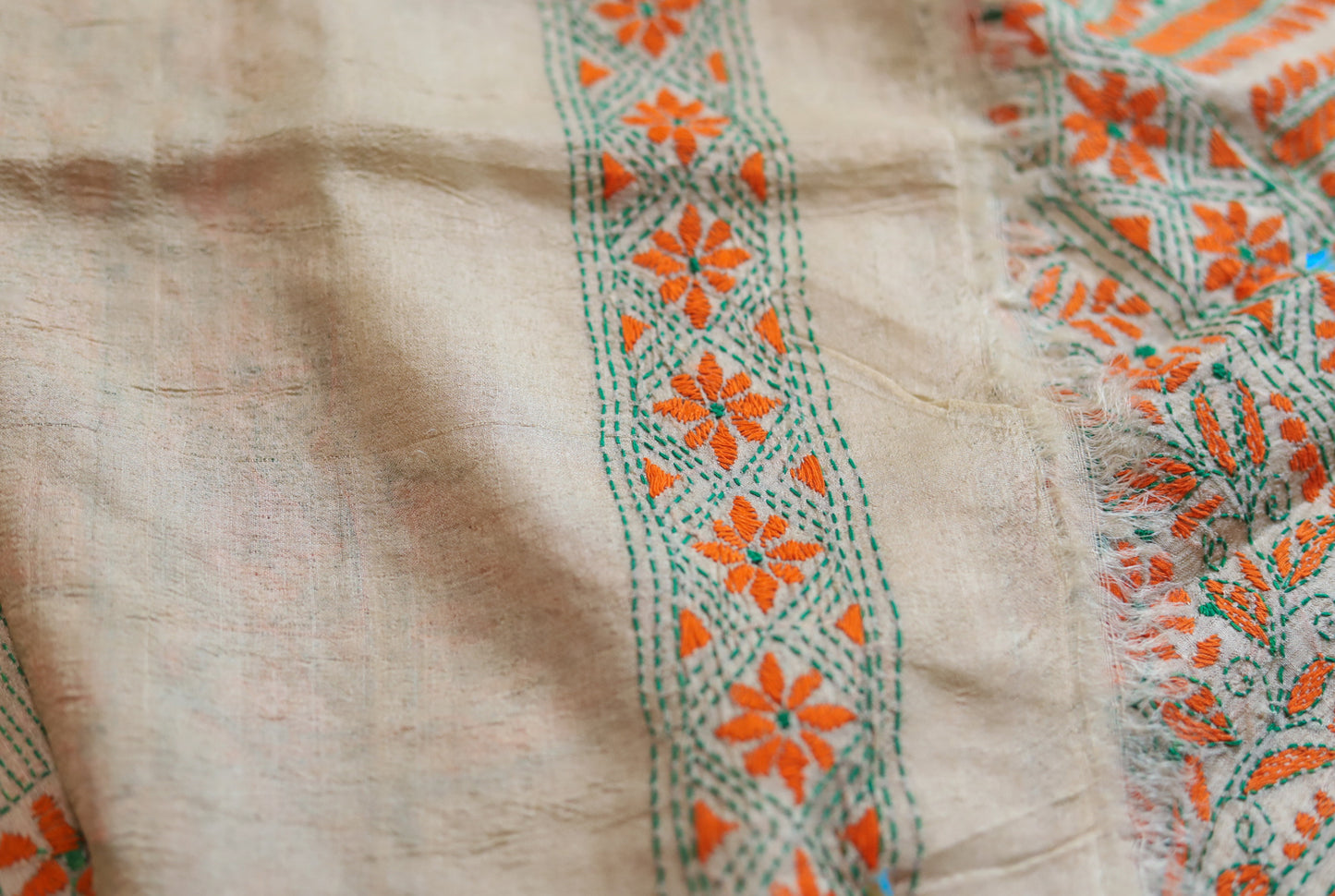 Bengal Hand Embroidery Kantha Stitch Silk Saree
