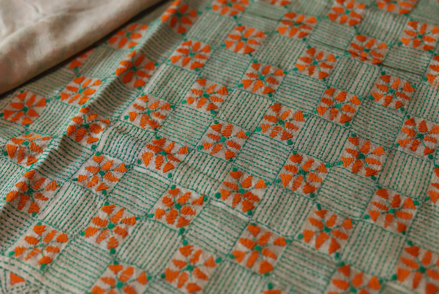 Bengal Hand Embroidery Kantha Stitch Silk Saree