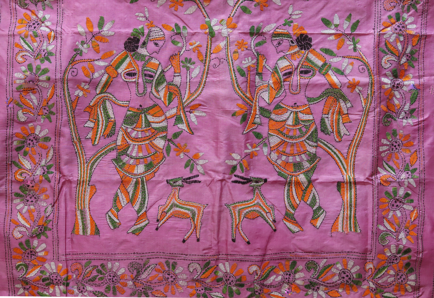 Bengal Hand Embroidery Kantha Stitch Silk Saree