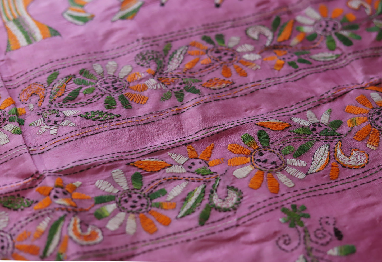 Bengal Hand Embroidery Kantha Stitch Silk Saree