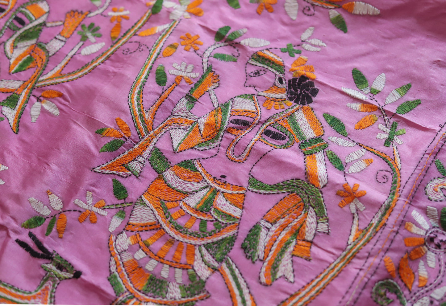Bengal Hand Embroidery Kantha Stitch Silk Saree