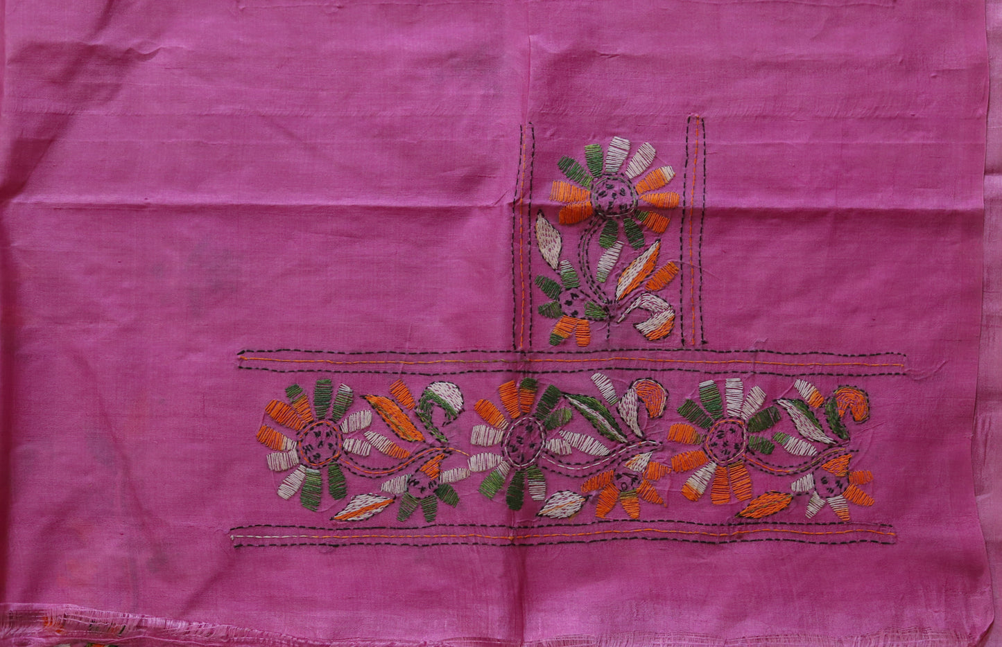 Bengal Hand Embroidery Kantha Stitch Silk Saree