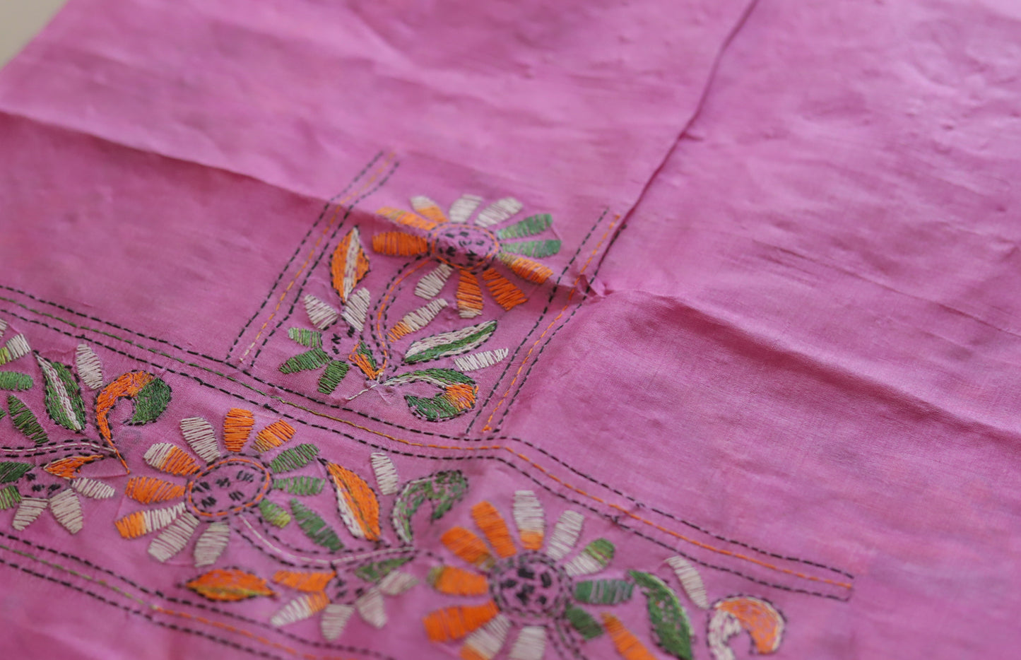 Bengal Hand Embroidery Kantha Stitch Silk Saree