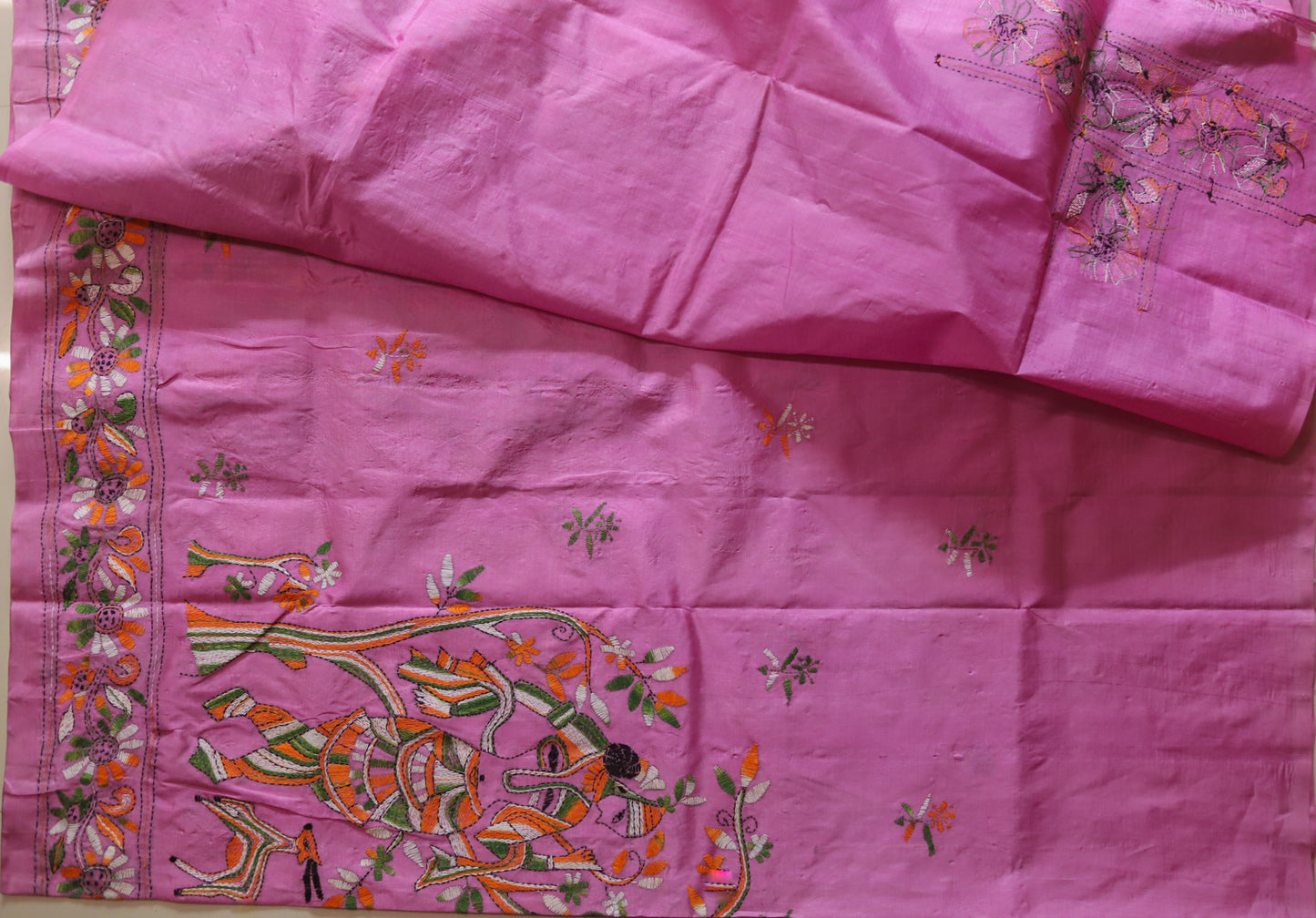 Bengal Hand Embroidery Kantha Stitch Silk Saree
