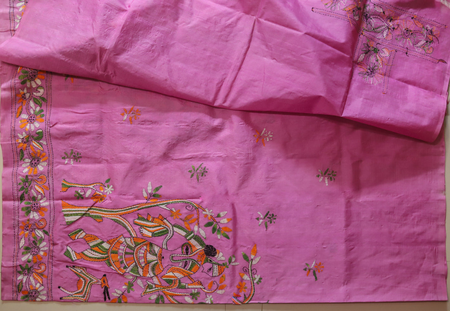 Bengal Hand Embroidery Kantha Stitch Silk Saree