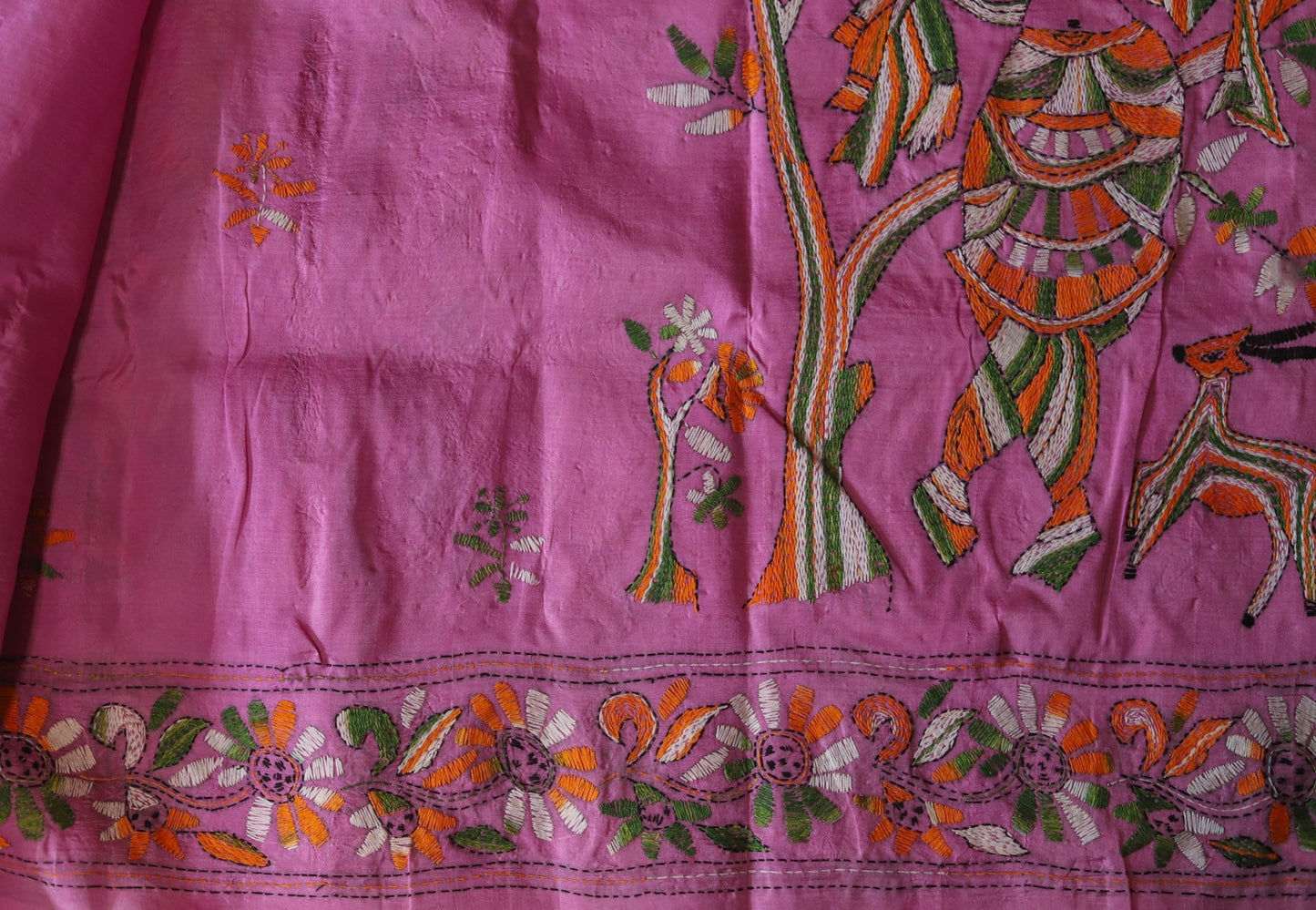 Bengal Hand Embroidery Kantha Stitch Silk Saree