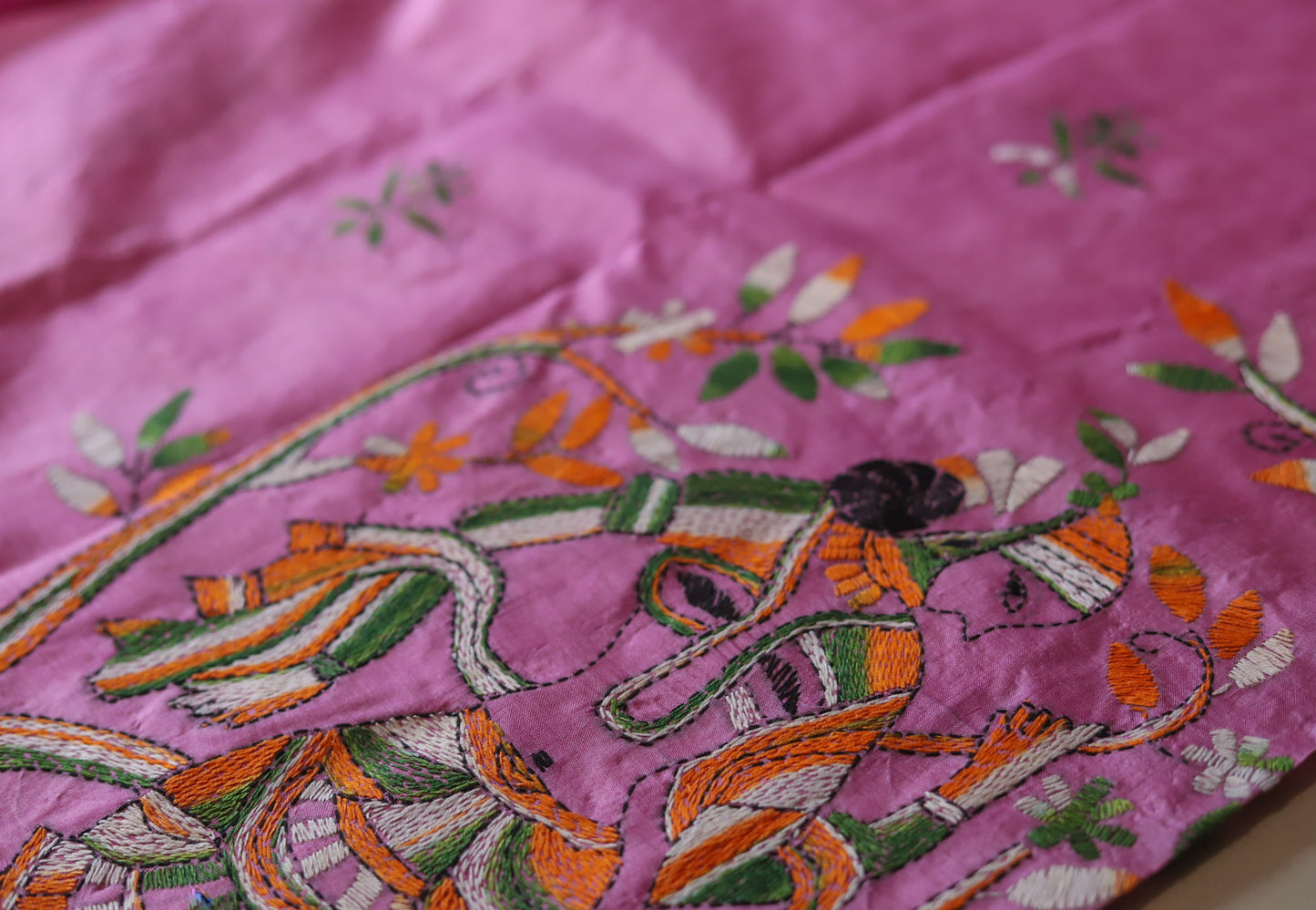 Bengal Hand Embroidery Kantha Stitch Silk Saree