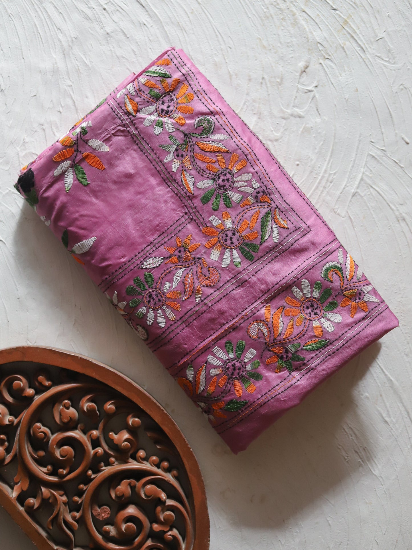 Bengal Hand Embroidery Kantha Stitch Silk Saree