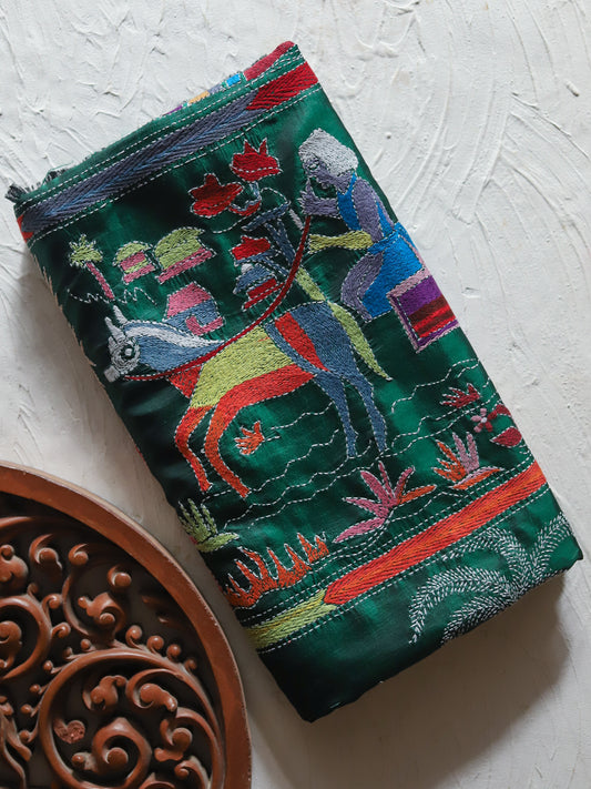 Bengal Hand Embroidery Kantha Stitch Silk Saree