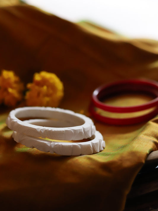 Handcarved Shakha Pola Bangle Pair (2.4 Inch)