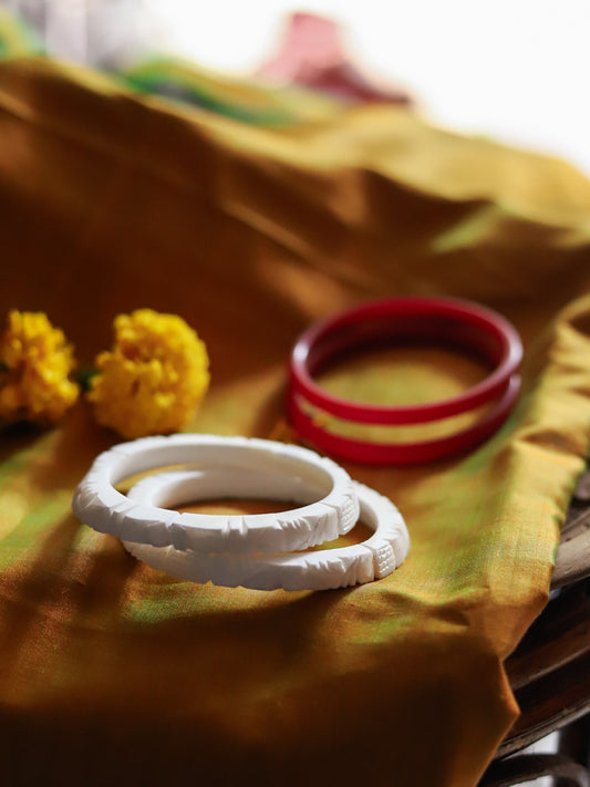 Handcarved Shakha Pola Bangle Pair (2.4 Inch)