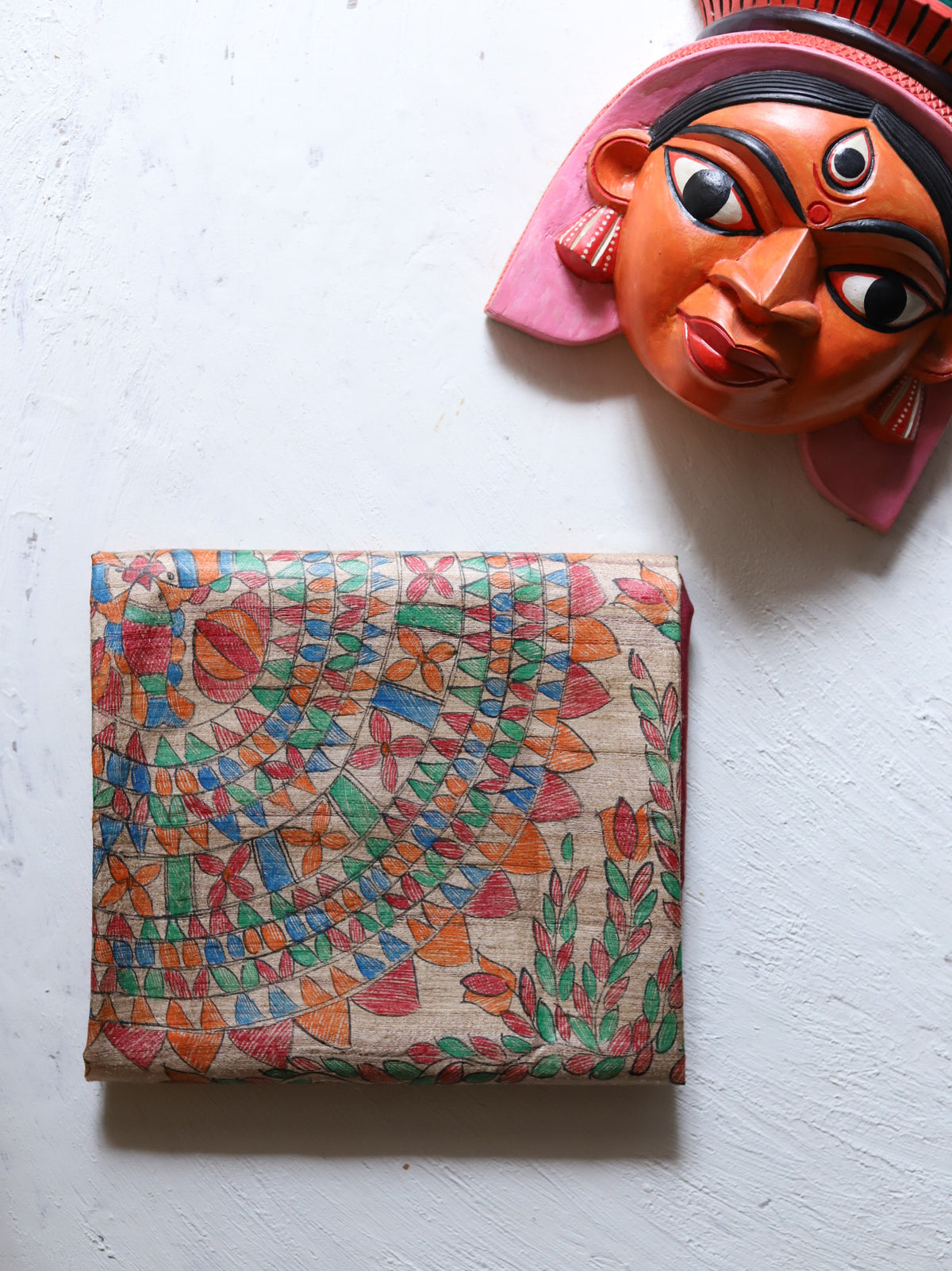 Calcutta Hand-Painted Kohbar Tussar Silk Saree in Ruby pink colour and muticolour pattern| BONGONIKETAN