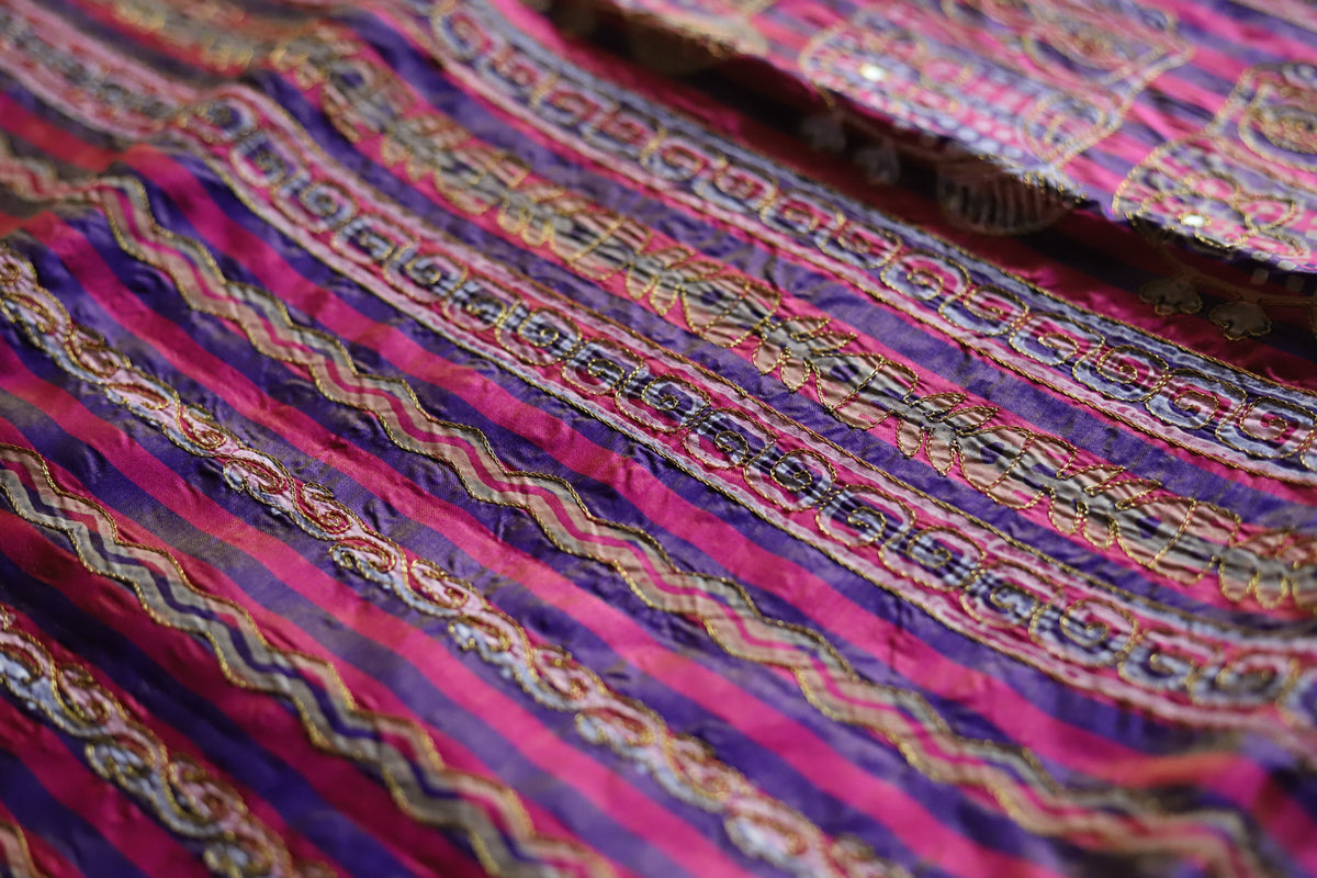 Close-up of colorful fabric with intricate patterns