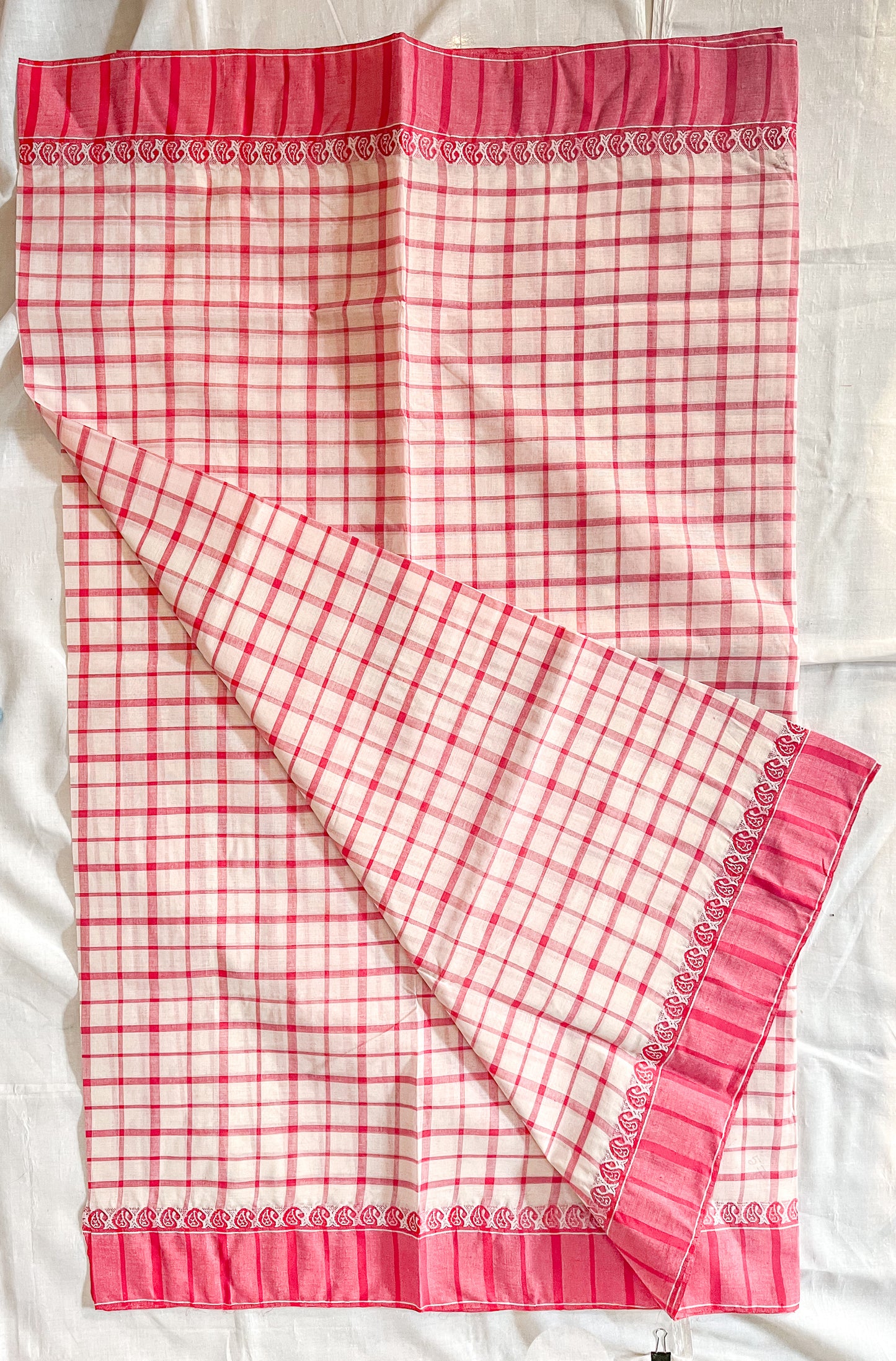 Handwoven Bengal White and Red Tant Saree (Tangail Saree)
