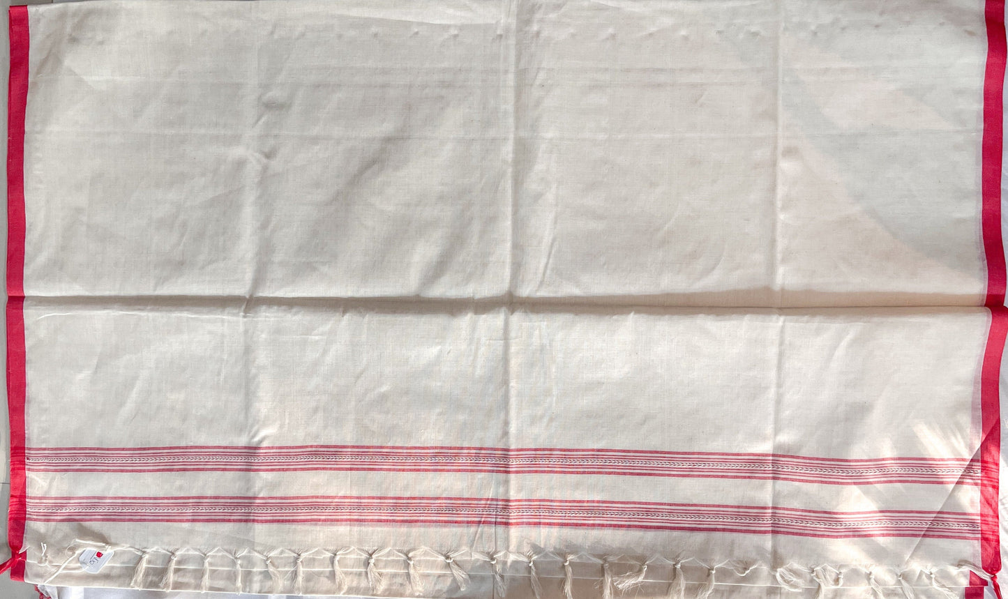 Handwoven Bengal White and Red Cotton Saree