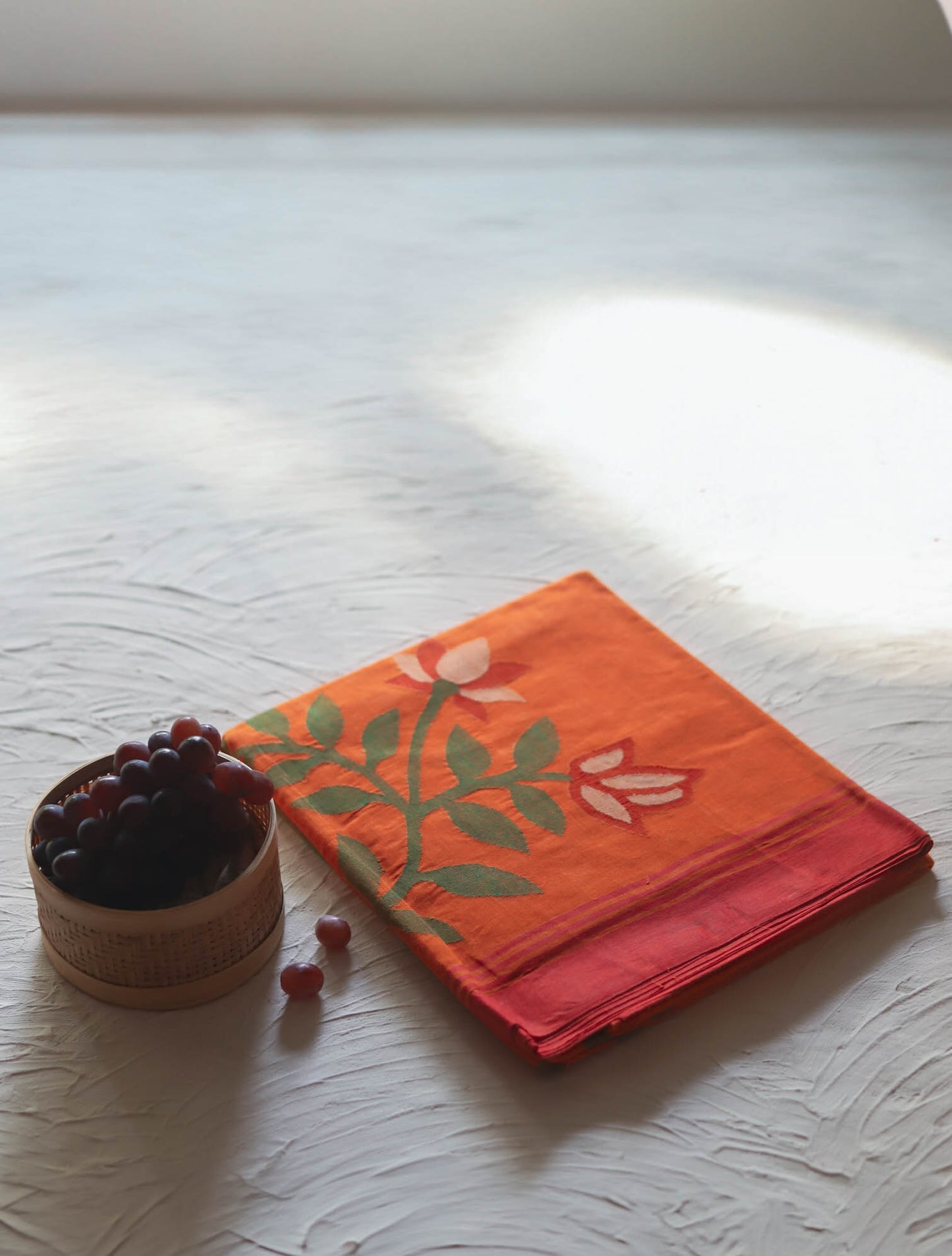 Handwoven Bengal Tant Saree (Tangail Saree) in Jamdani Weave