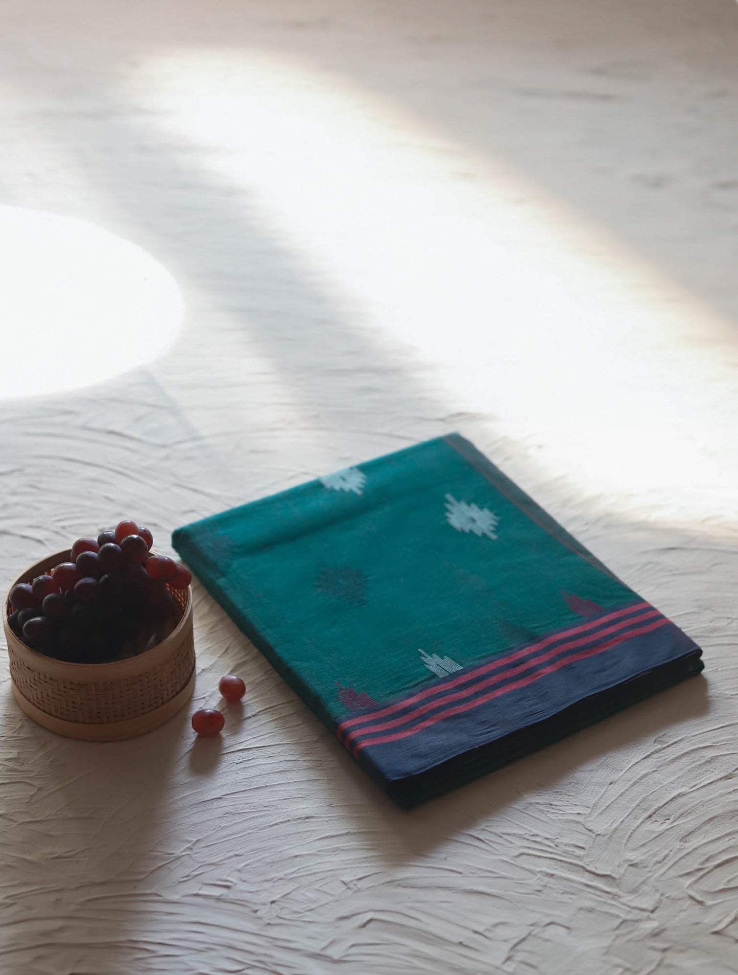 Handwoven Bengal Tant Saree (Tangail Saree) in Jamdani Weave