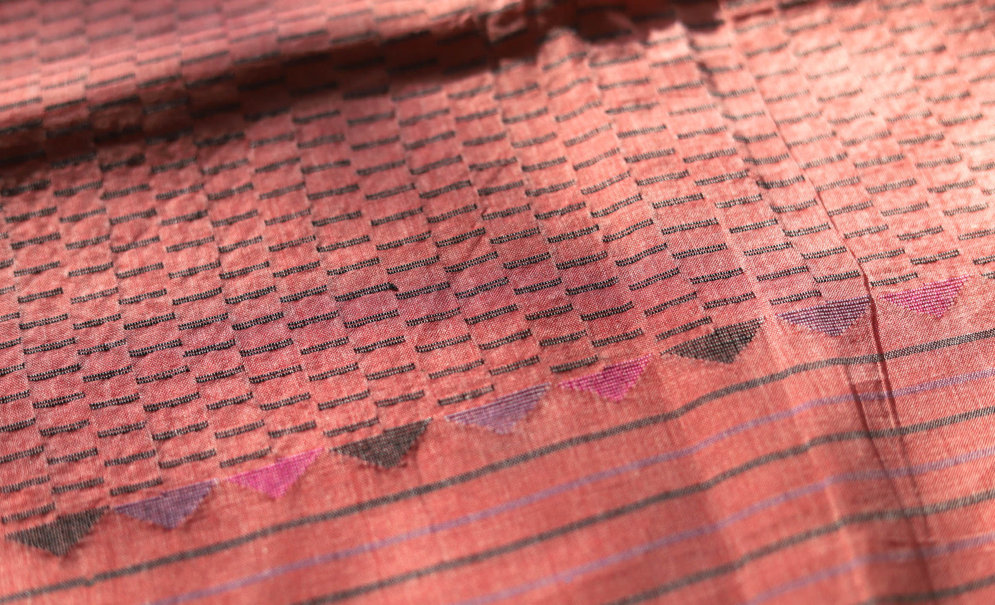 Handwoven Bengal Tant Saree (Tangail Saree) in Jamdani Weave
