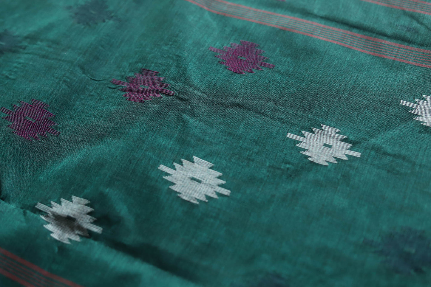 Handwoven Bengal Tant Saree (Tangail Saree) in Jamdani Weave