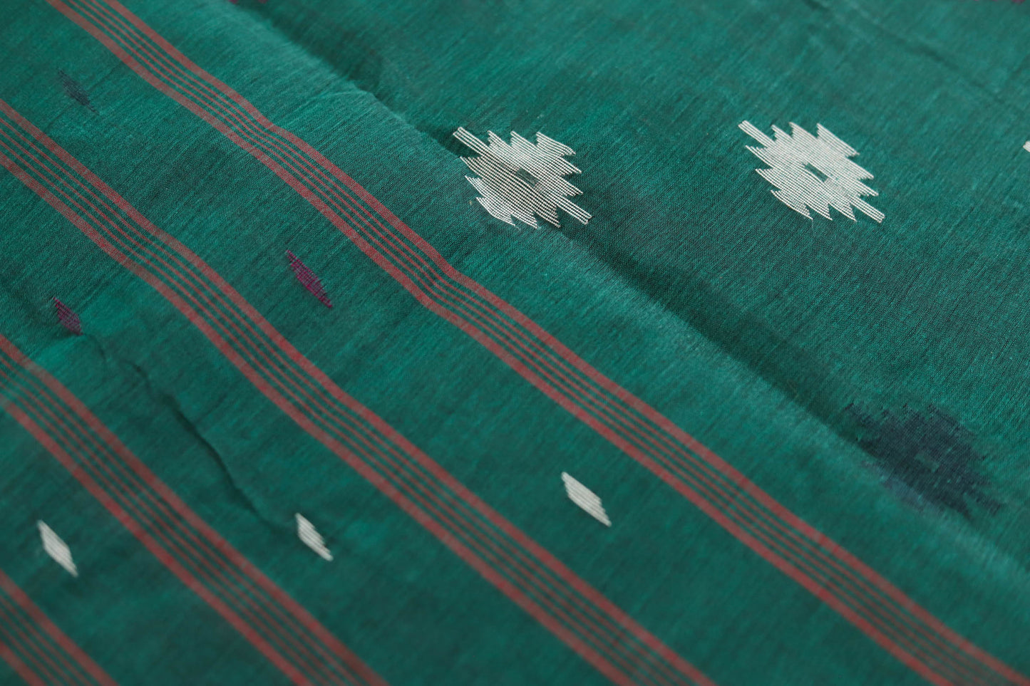 Handwoven Bengal Tant Saree (Tangail Saree) in Jamdani Weave