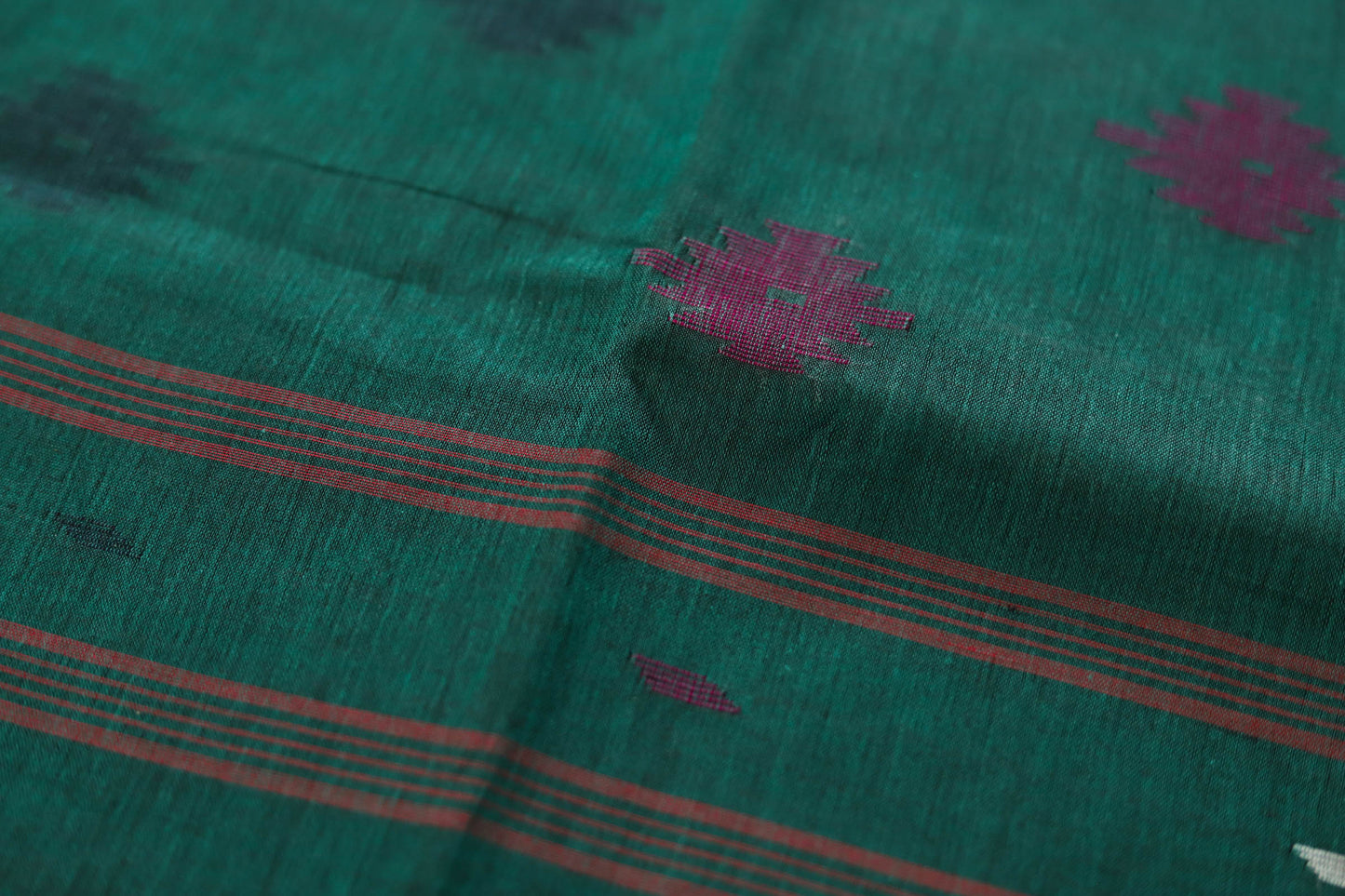 Handwoven Bengal Tant Saree (Tangail Saree) in Jamdani Weave