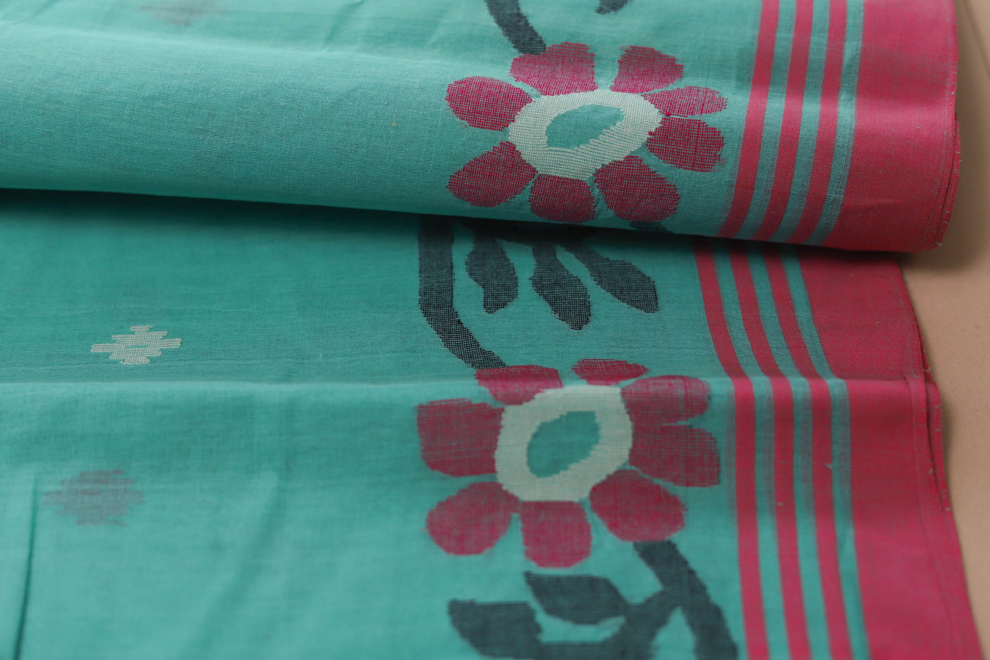 Handwoven Bengal Tant Saree (Tangail Saree) in Jamdani Weave