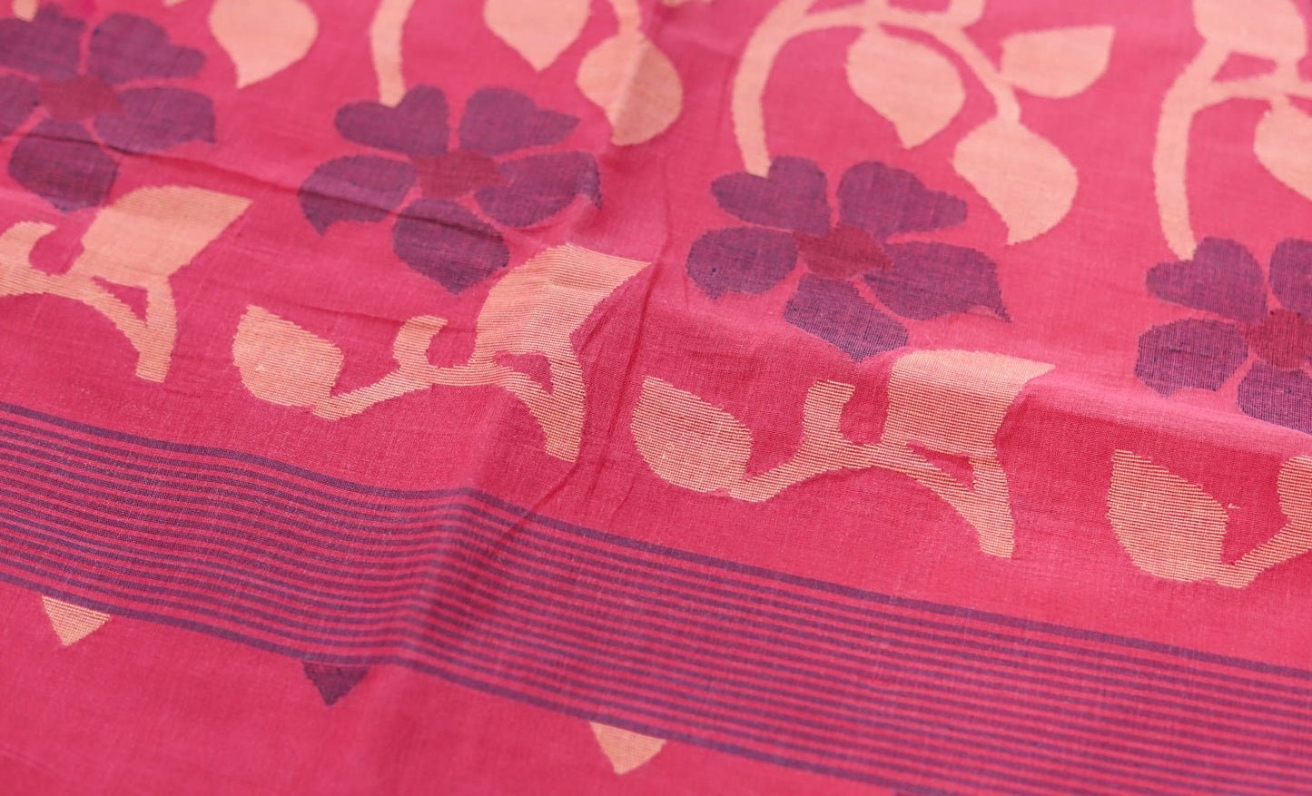 Handwoven Bengal Tant Saree (Tangail Saree) in Jamdani Weave