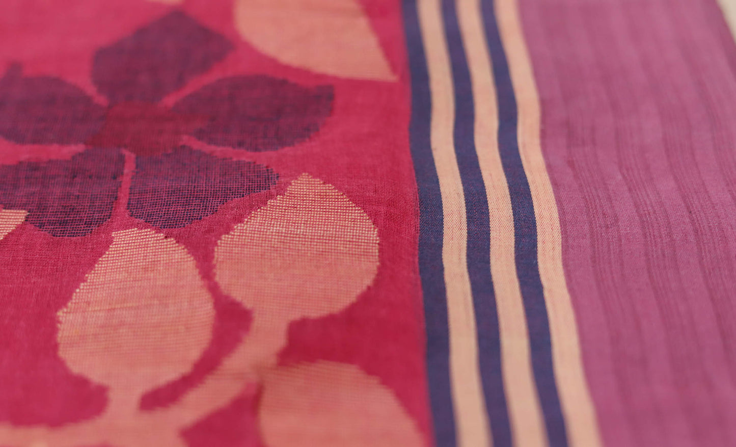 Handwoven Bengal Tant Saree (Tangail Saree) in Jamdani Weave