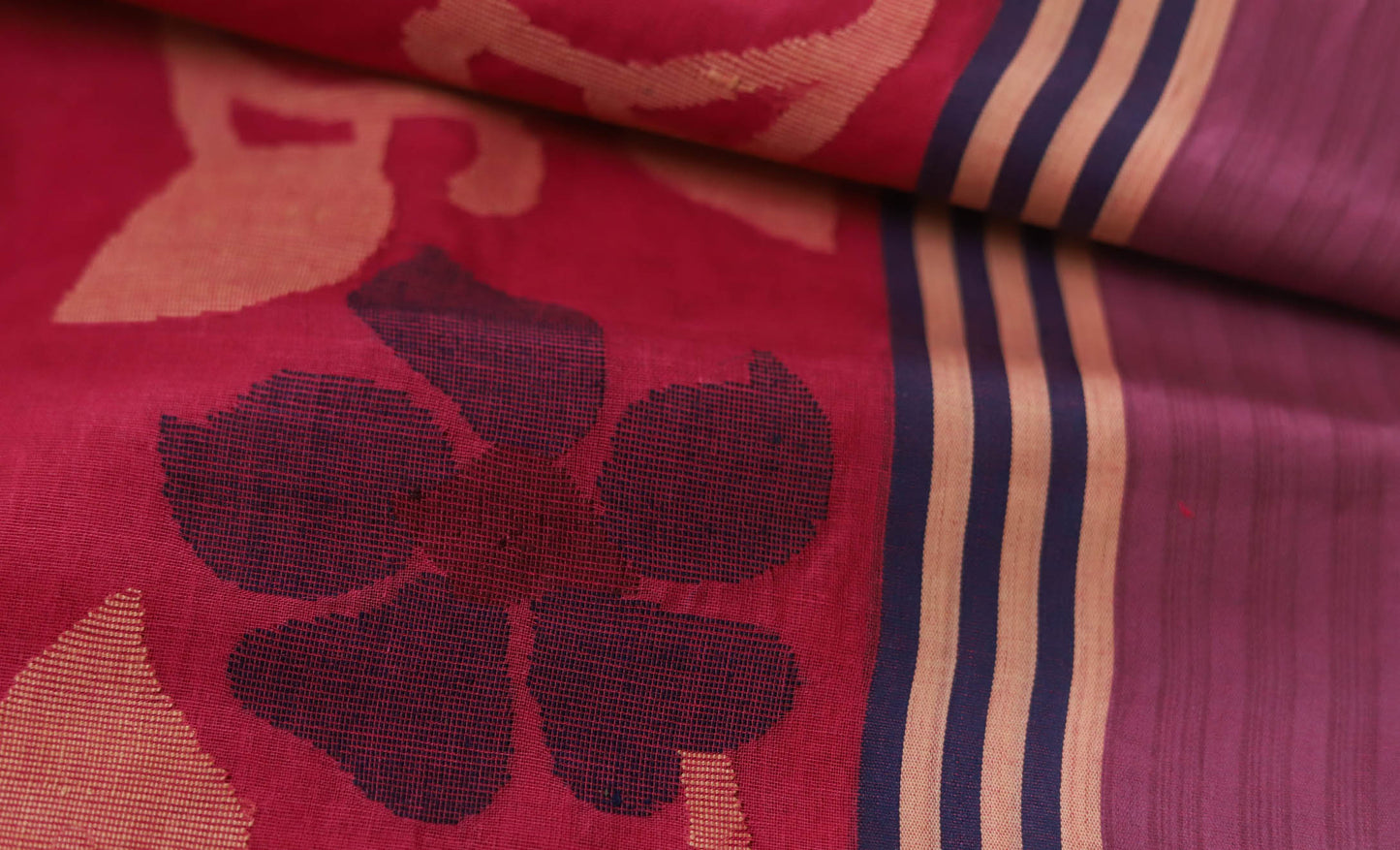 Handwoven Bengal Tant Saree (Tangail Saree) in Jamdani Weave