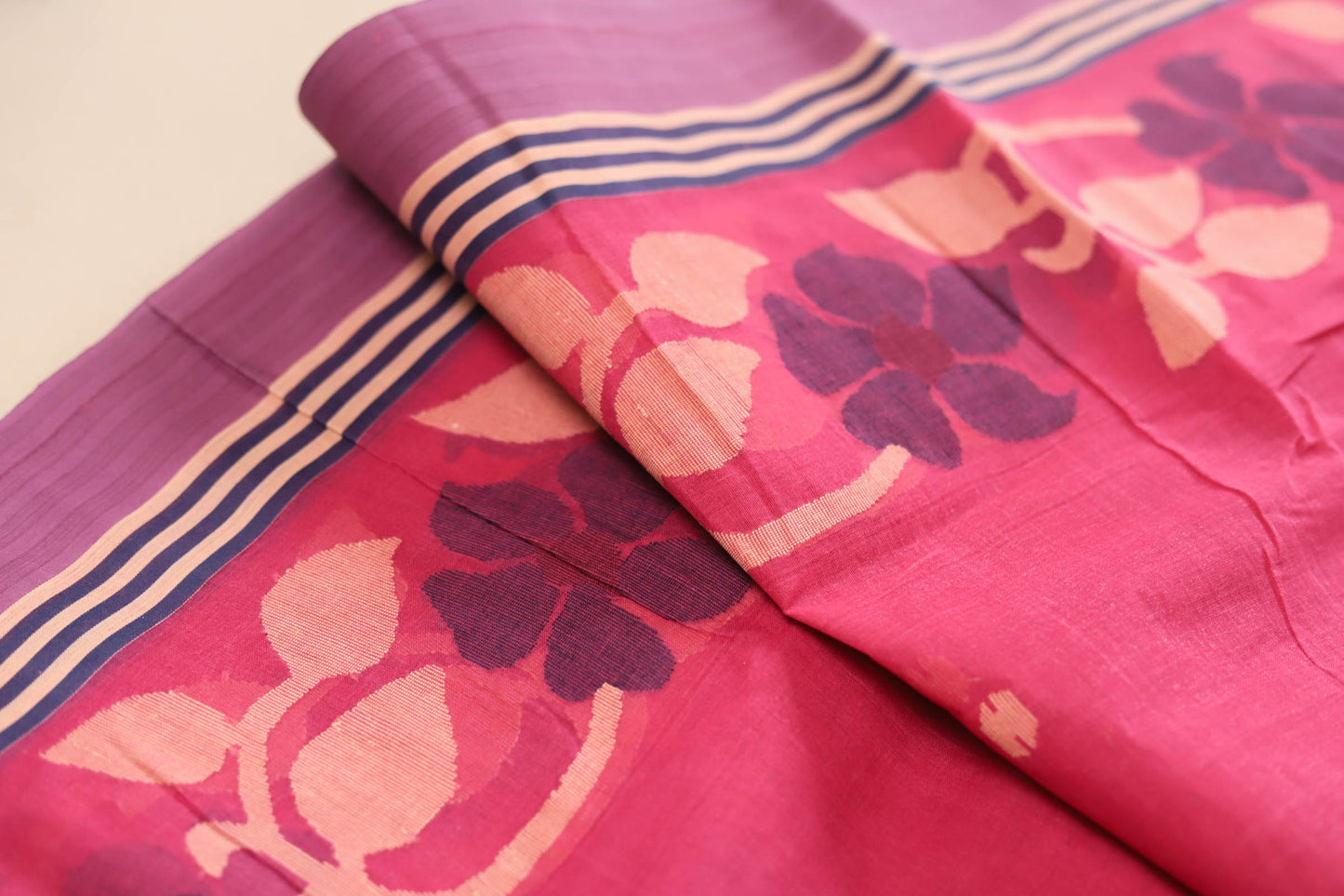 Handwoven Bengal Tant Saree (Tangail Saree) in Jamdani Weave