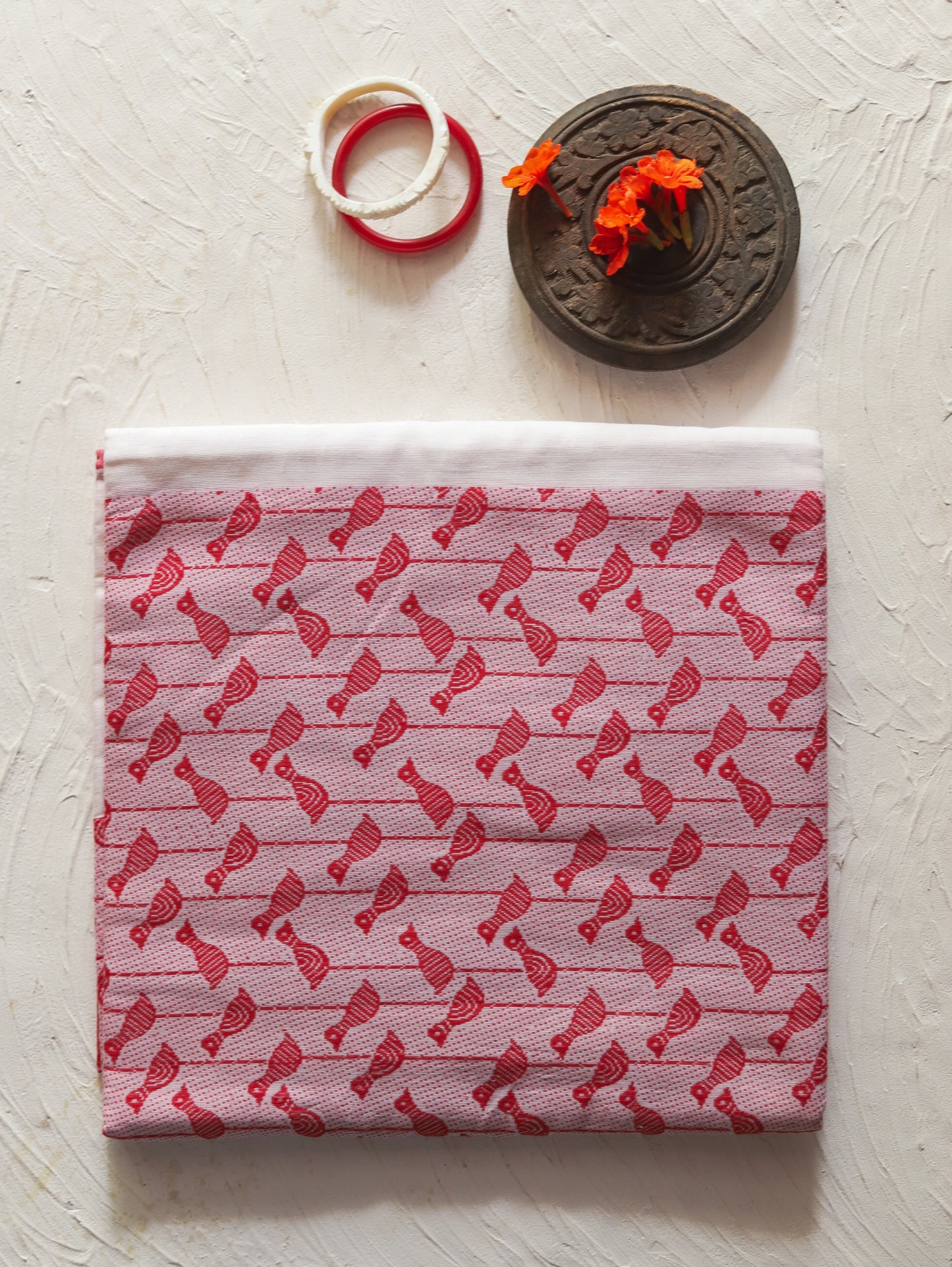 Handwoven Bengal White and Red Cotton Saree