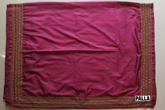 One of a kind Silk Saree from West Bengal in Cutdana Hand Embroidery Luxury Wedding Saree in Mauve colour