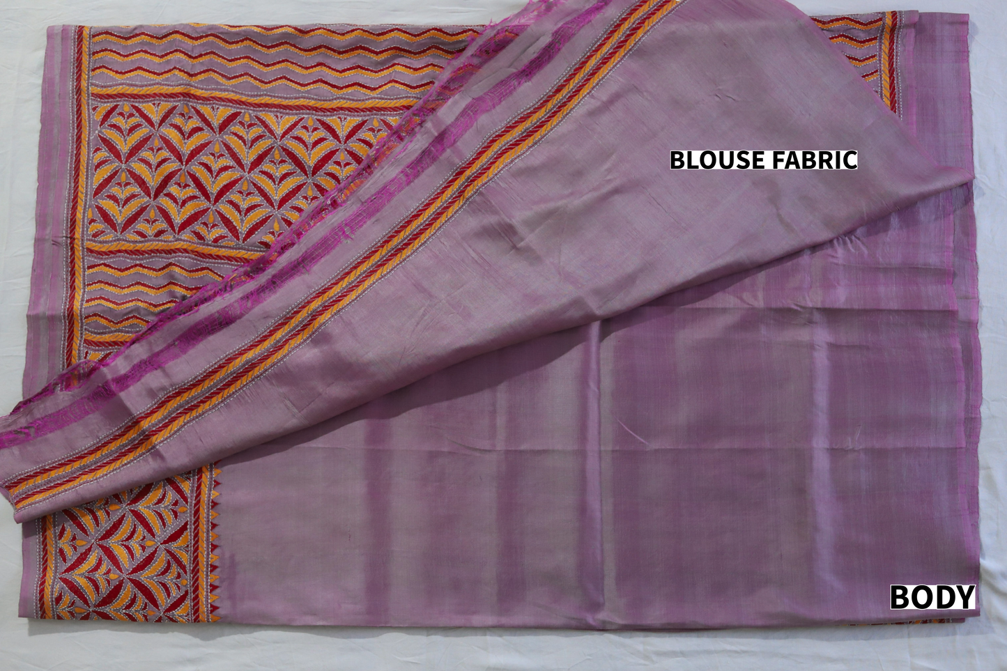 Bengal Kantha Hand Embroidery Silk Saree