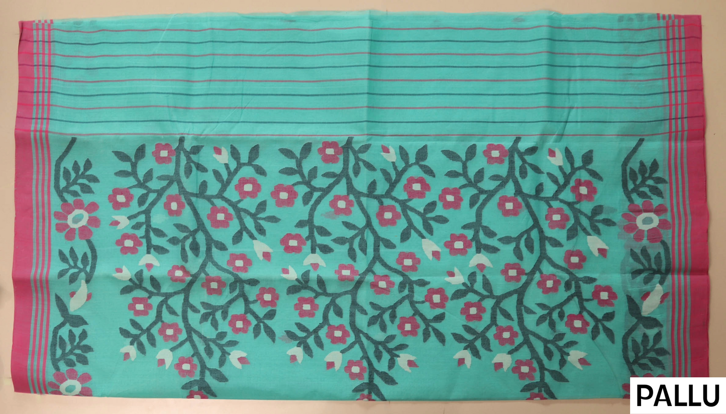 Handwoven Bengal Tant Saree (Tangail Saree) in Jamdani Weave