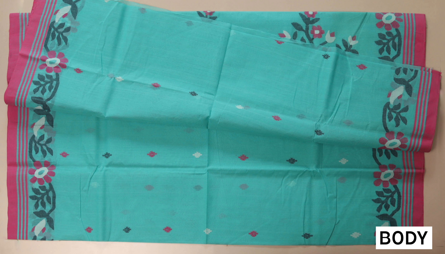 Handwoven Bengal Tant Saree (Tangail Saree) in Jamdani Weave