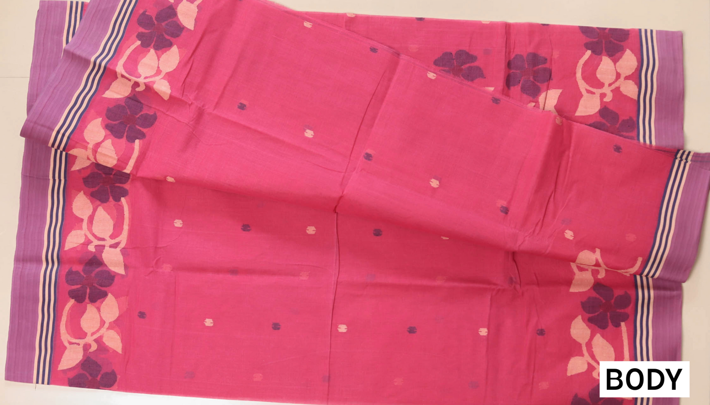 Handwoven Bengal Tant Saree (Tangail Saree) in Jamdani Weave