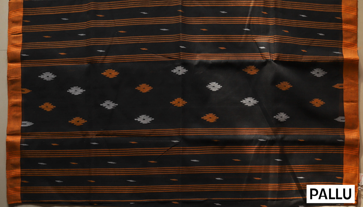 Handwoven Bengal Tant Saree (Tangail Saree) in Jamdani Weave