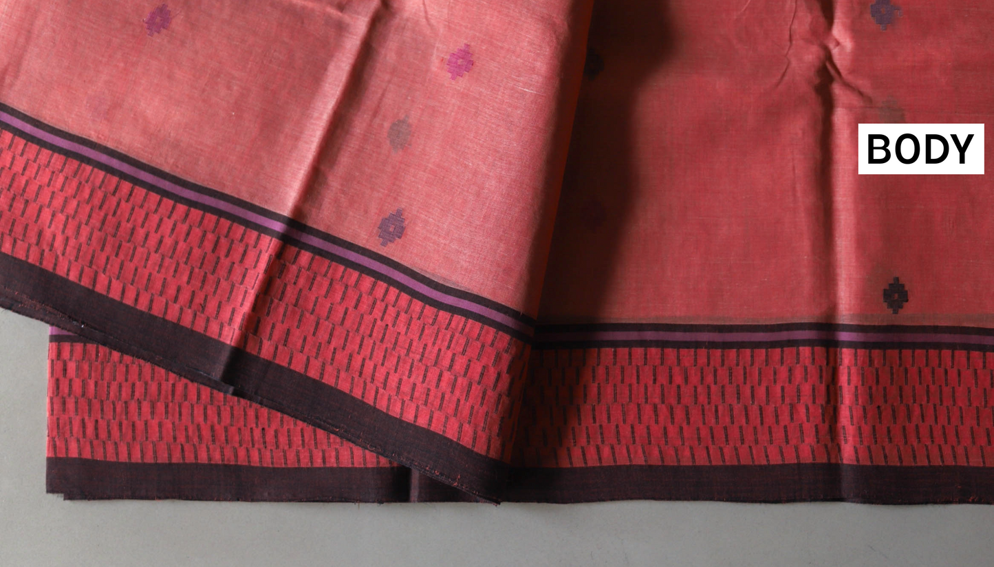 Handwoven Bengal Tant Saree (Tangail Saree) in Jamdani Weave