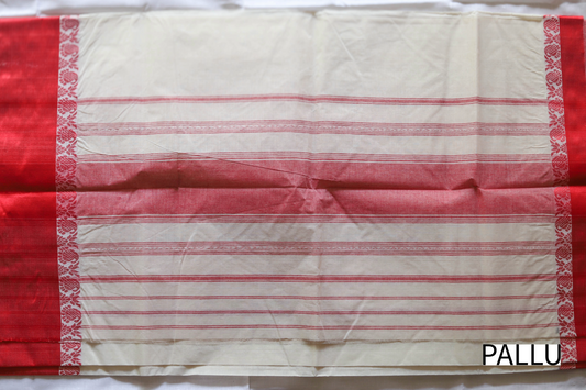 Handwoven Bengal White and Red Cotton Saree