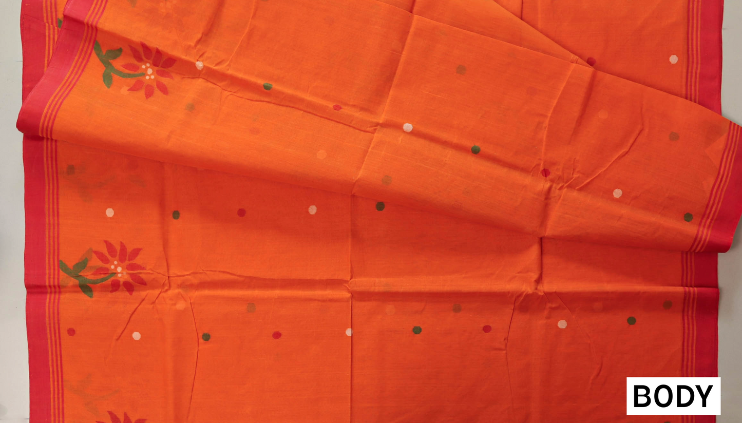 Handwoven Bengal Tant Saree (Tangail Saree) in Jamdani Weave