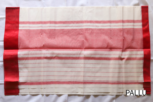 Handwoven Bengal White and Red Cotton Saree