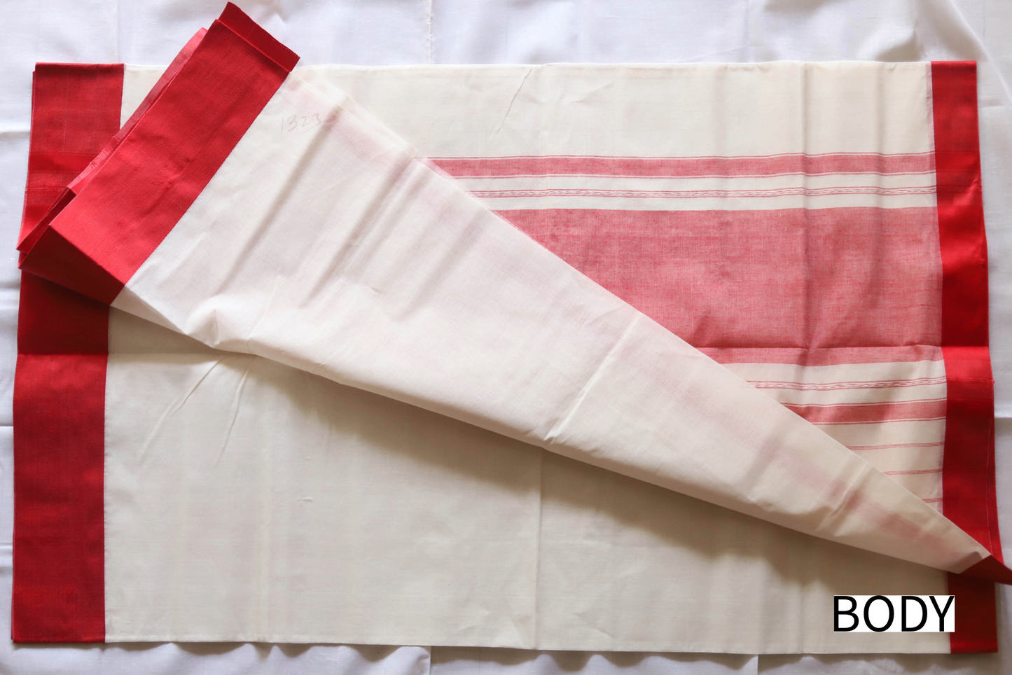 Handwoven Bengal White and Red Cotton Saree