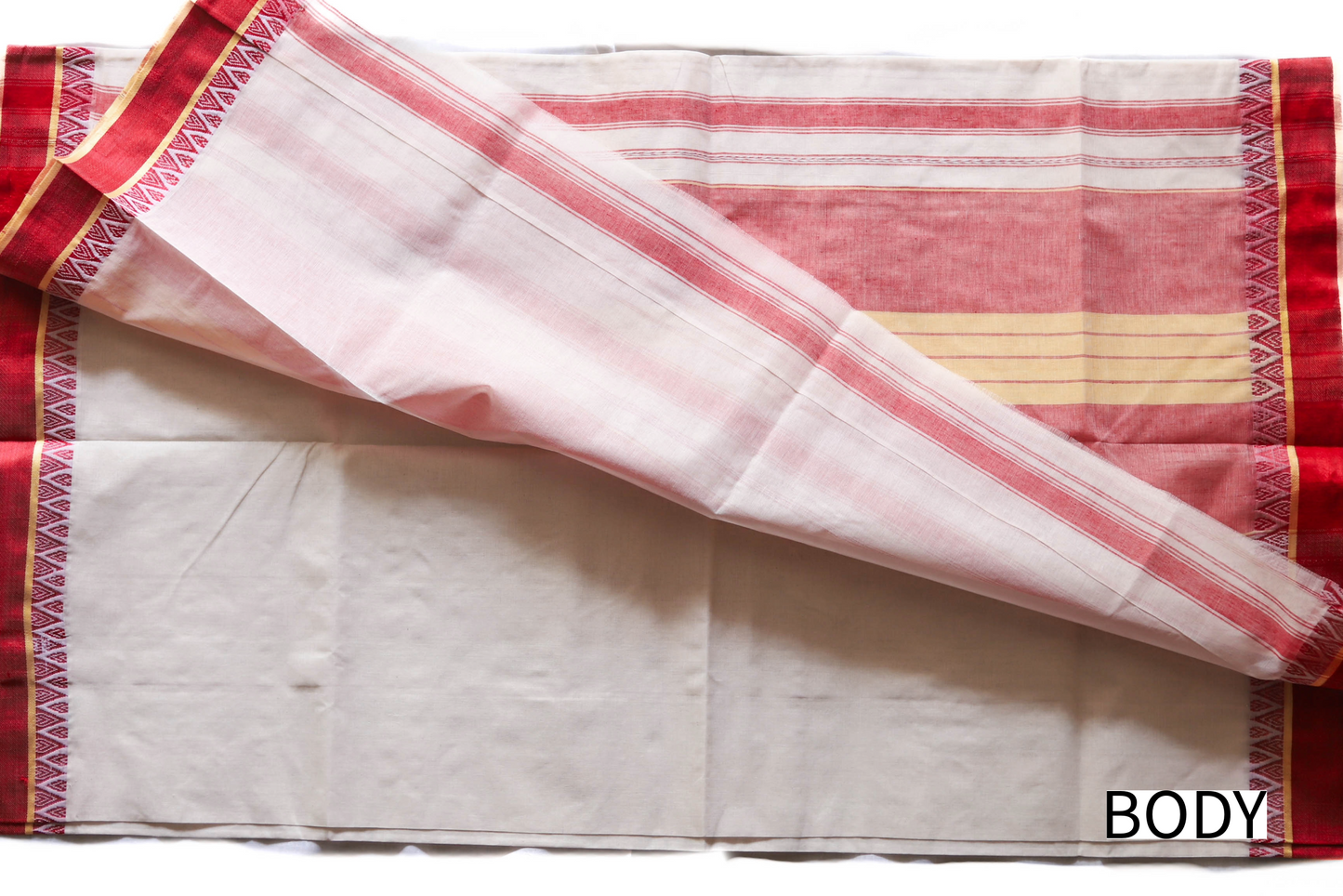 Handwoven Bengal White and Red Cotton Saree